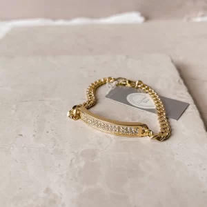 Dior Gold Curb Chain Link Bracelet/Bangle with Crystal Center Piece